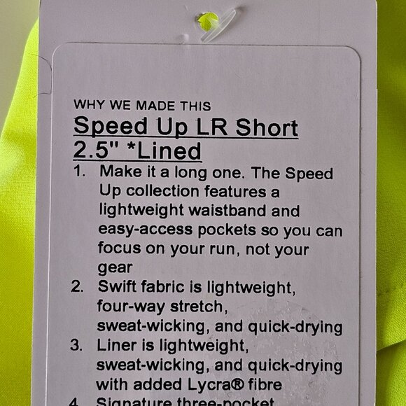 NWT LULULEMON HIYE Highlight Yellow Speed Up LR 2.5" Lined Shorts 10 - Picture 8 of 8